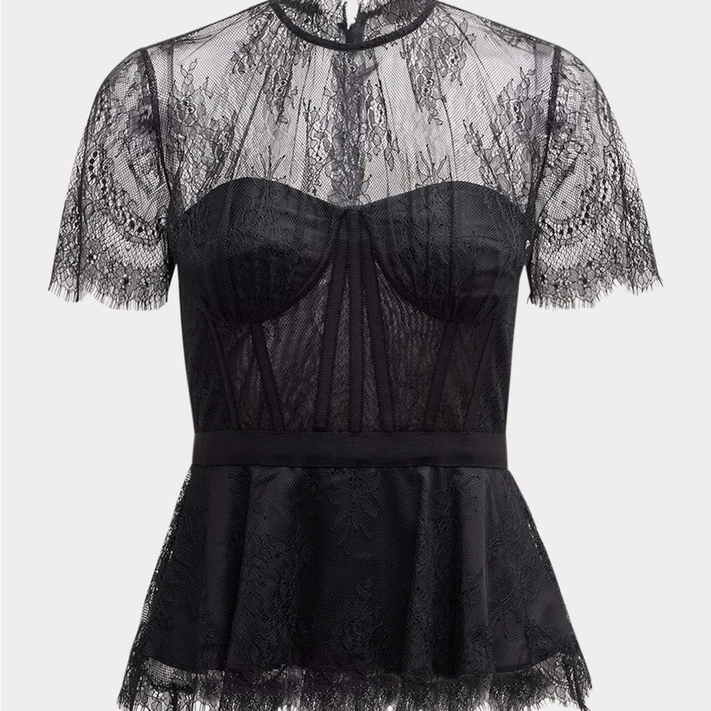 Jonathan Simkhai kehlani lace short-sleeve peplum bustier top size 0
